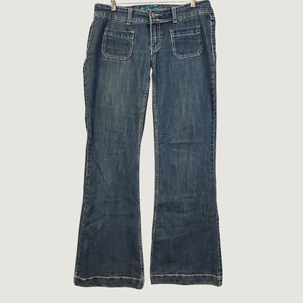 Ariya Jeans Womens Y2k Dark Wash Flare Wide Leg Double Button Jeans 32x31